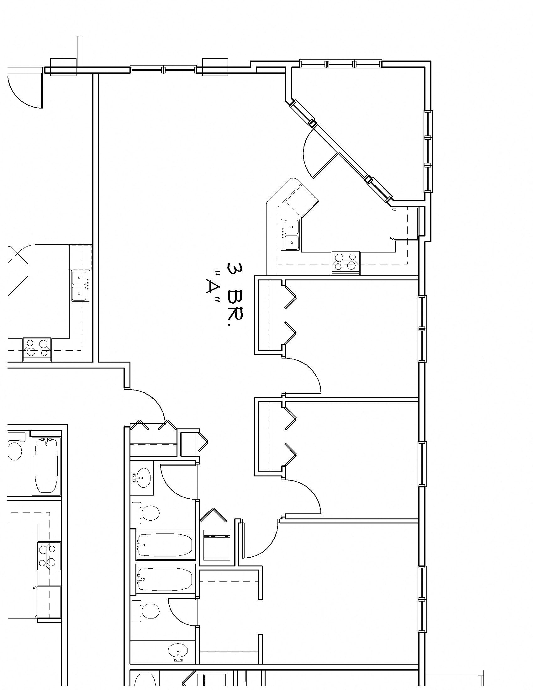 Floor plan for 3 beds, 2 baths, 1372 sqft